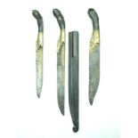 Three various Sinhalese Piha-Kaetta, the first with 24.5cm blade, the deep fuller lined with brass