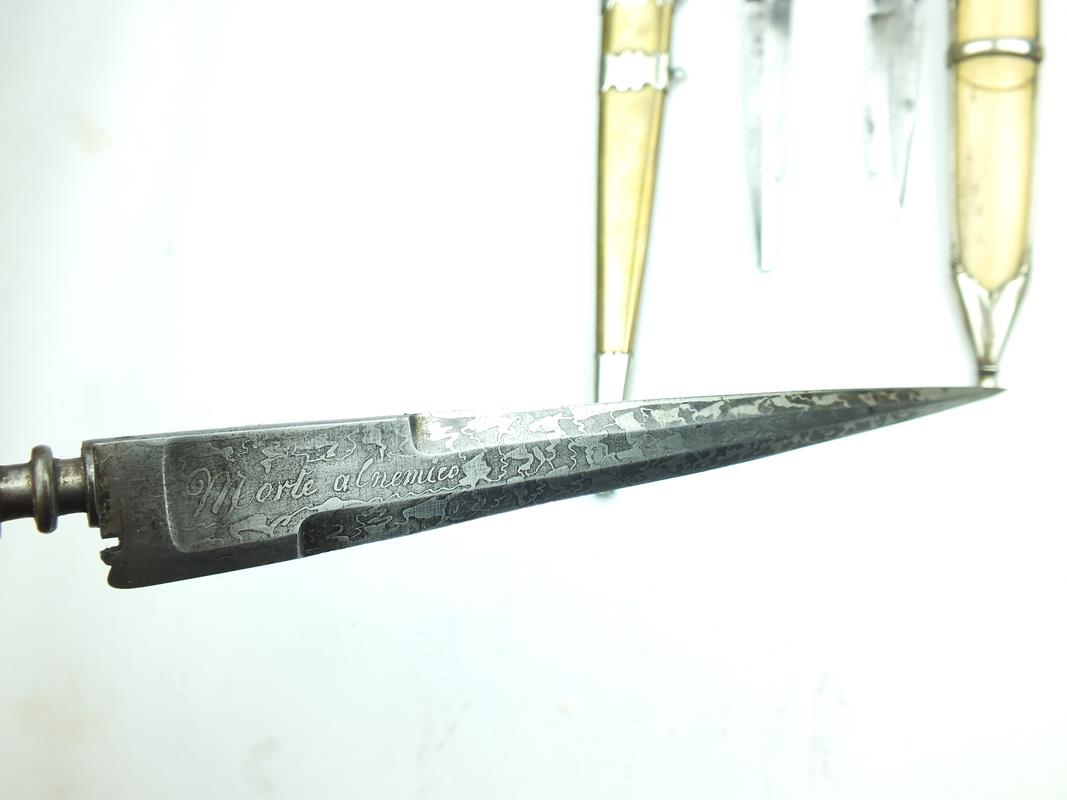 A Corsican Vendetta knife, of characteristic form, contained in its white metal mounted brass - Image 3 of 9