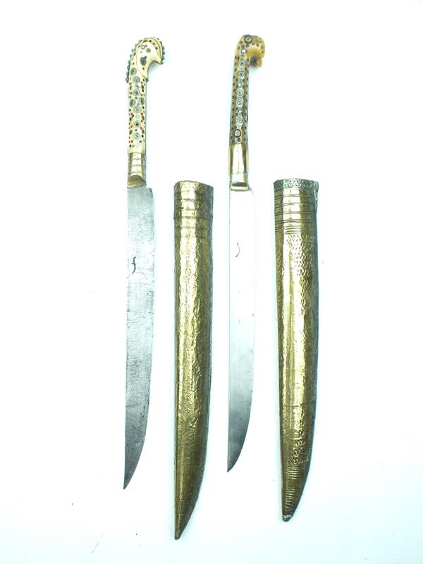 Two late 19th Century Balkan or Ottoman daggers, 23cm blade incised with a scroll, characteristic - Image 2 of 9