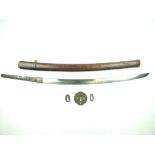 A Japanese Military Katana, 61.5cm curved blade with two mekugi-ana, fully bound tsuka with military