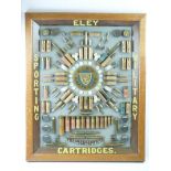 An Eley Sporting and Military Cartridges display board, the framed and glazed oak case with