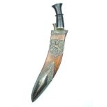 A fine early 20th Century white metal mounted box Kothimora Kukri, 30cm sharply curved blade with