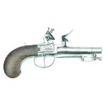 A Continental flintlock boxlock pocket pistol with under-sprung bayonet, 3.25inch turn-off barrel,