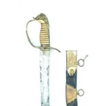 An 1803 Pattern Infantry Officer's sword, 75cm curved blade with traces of engraved crowned GR