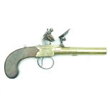 A 60-bore brass flintlock boxlock pocket pistol by Ketland, 3inch turn-off barrel, border and swag