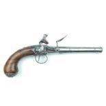 A fine 20-bore silver mounted flintlock Queen Anne cannon barrelled pistol by Columbell, 5.5inch