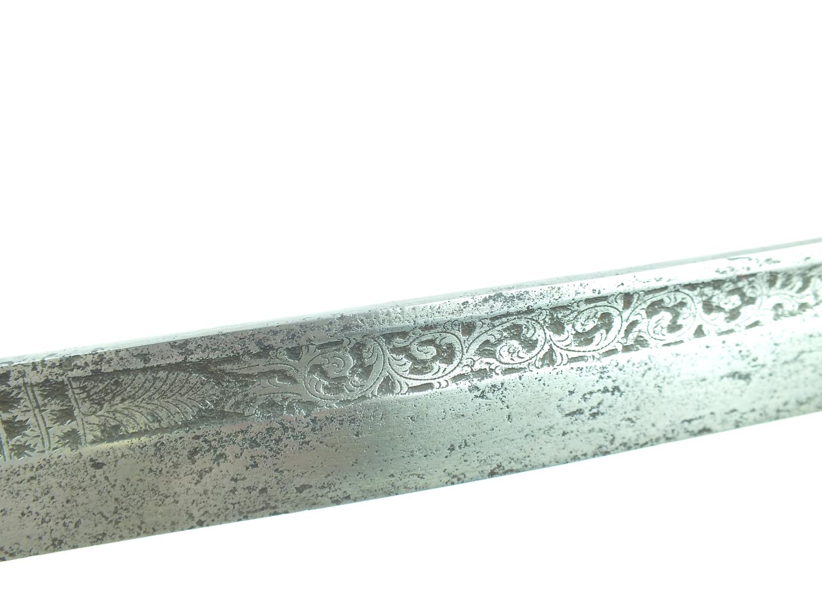 A 19th Century Dutch East Indies Hunting Hanger with Klewang Blade, 57.5cm blade decorated with - Image 7 of 8