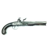 A flintlock holster pistol by Thomas, 8inch two-stage barrel engraved LONDON on the top flat, border