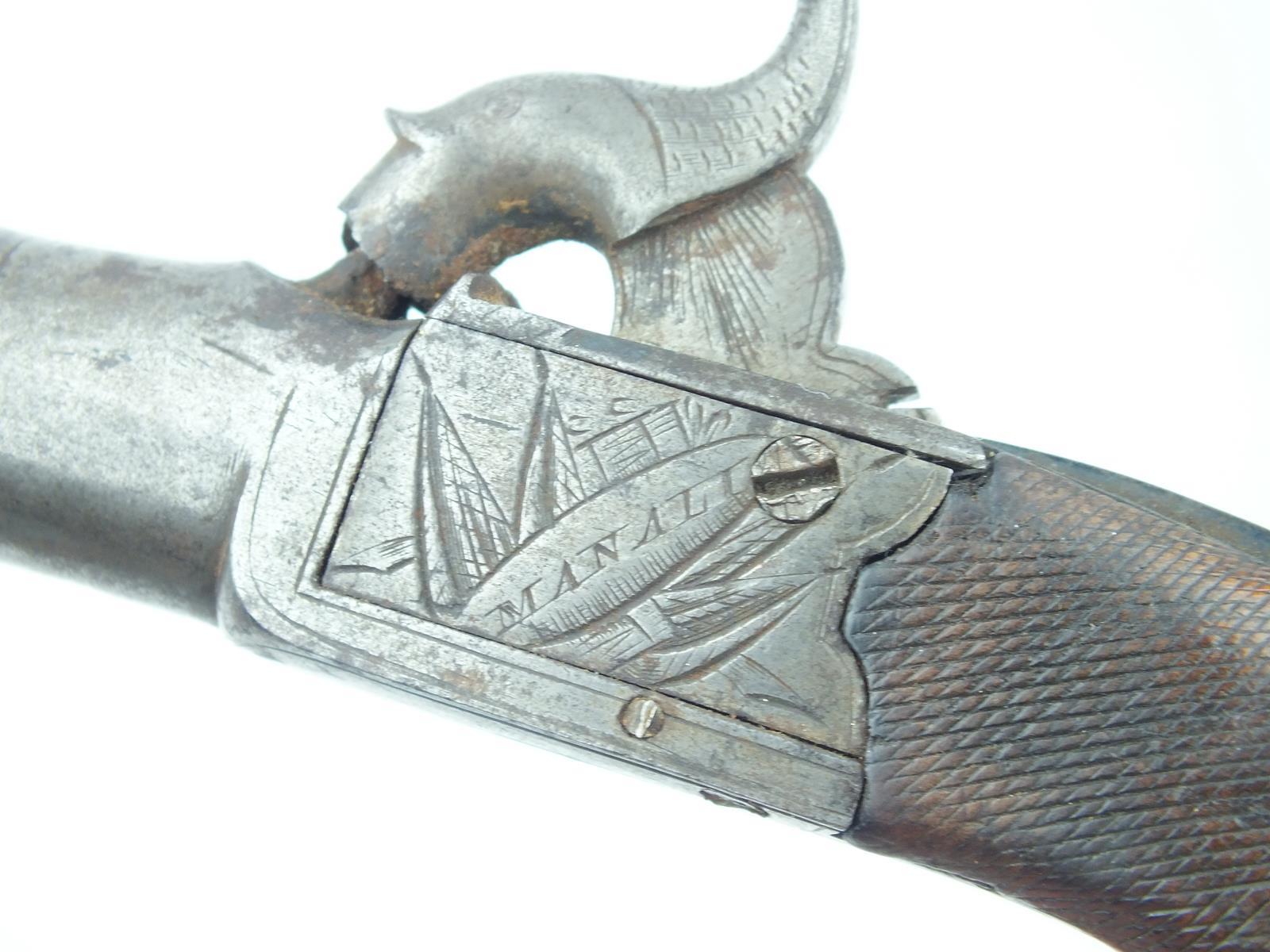 A 54-bore percussion pocket pistol by Manalu of Ollerton, 1.5inch turn-off barrel, border engraved - Image 6 of 9