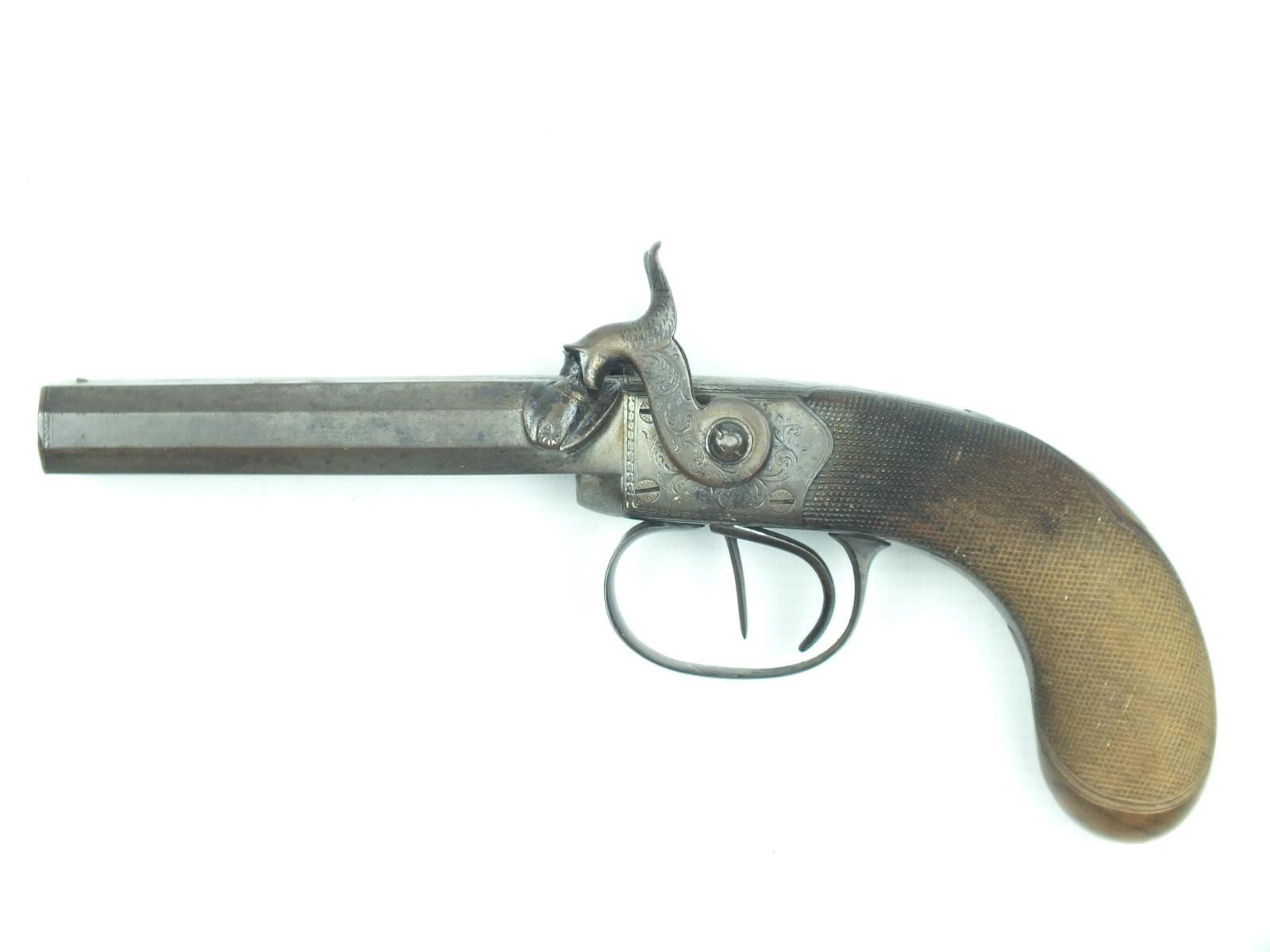 A 54-bore double barrelled percussion travelling pistol by Walker, 4inch sighted barrels, engraved - Image 2 of 16