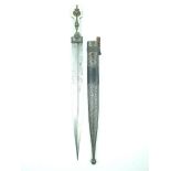 A 19th Century Russian silver hallmarked Kindjal, 37cm blade with deep offset fuller, silver mounted