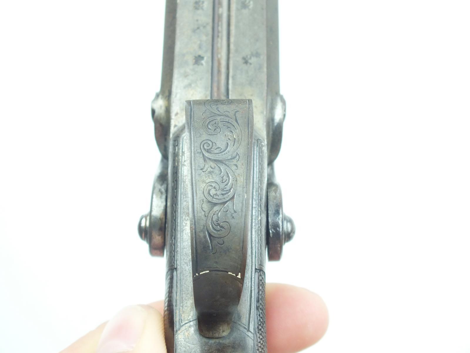 A 54-bore double barrelled percussion travelling pistol by Walker, 4inch sighted barrels, engraved - Image 8 of 16