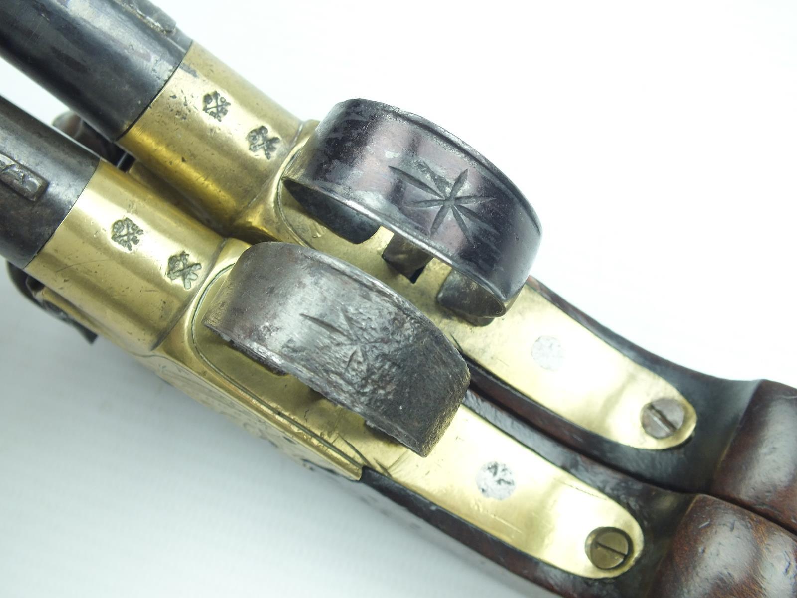 A pair of flintlock boxlock pocket pistols signed Mortimer, 1.75inch turn-off barrels, border - Image 7 of 10