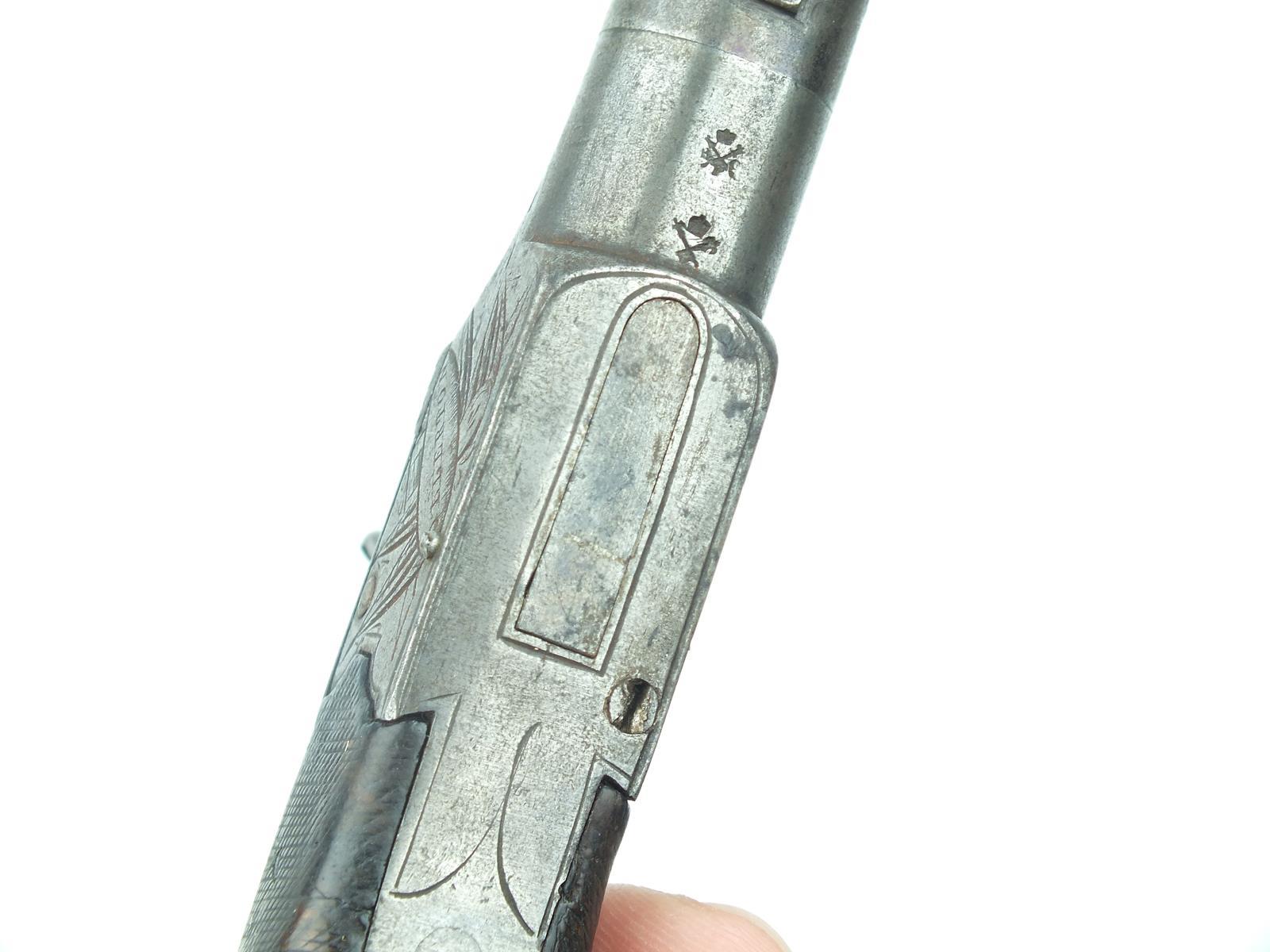 A 54-bore percussion pocket pistol by Manalu of Ollerton, 1.5inch turn-off barrel, border engraved - Image 9 of 9