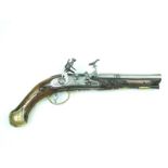 A 40-bore Tusco-Emilian snaphaunce travelling pistol by Brento, 6.75inch two-stage swamped barrel,