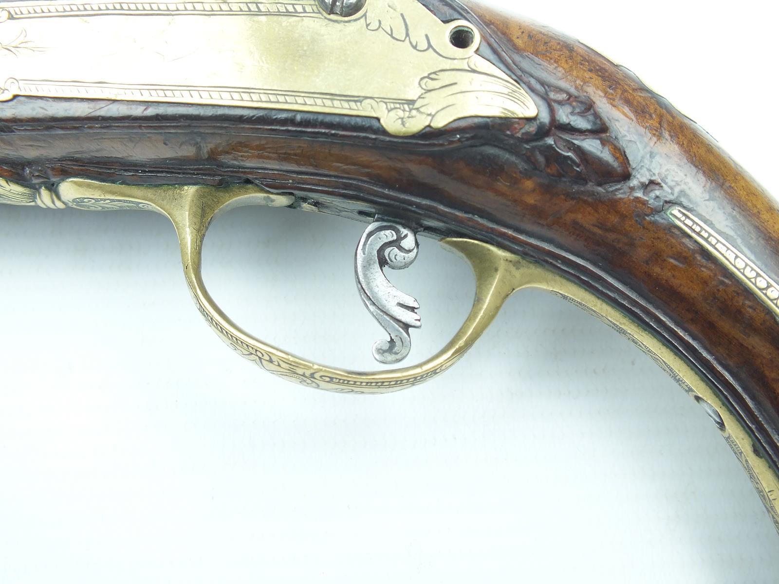 A 40-bore Tusco-Emilian snaphaunce travelling pistol by Brento, 6.75inch two-stage swamped barrel, - Image 4 of 10