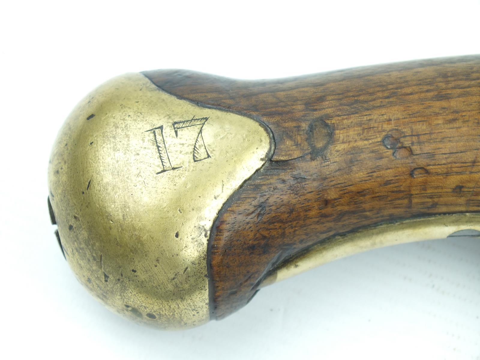 A flintlock Long Sea Service pistol, 12inch barrel, border engraved lock stamped with a crown over - Image 3 of 10