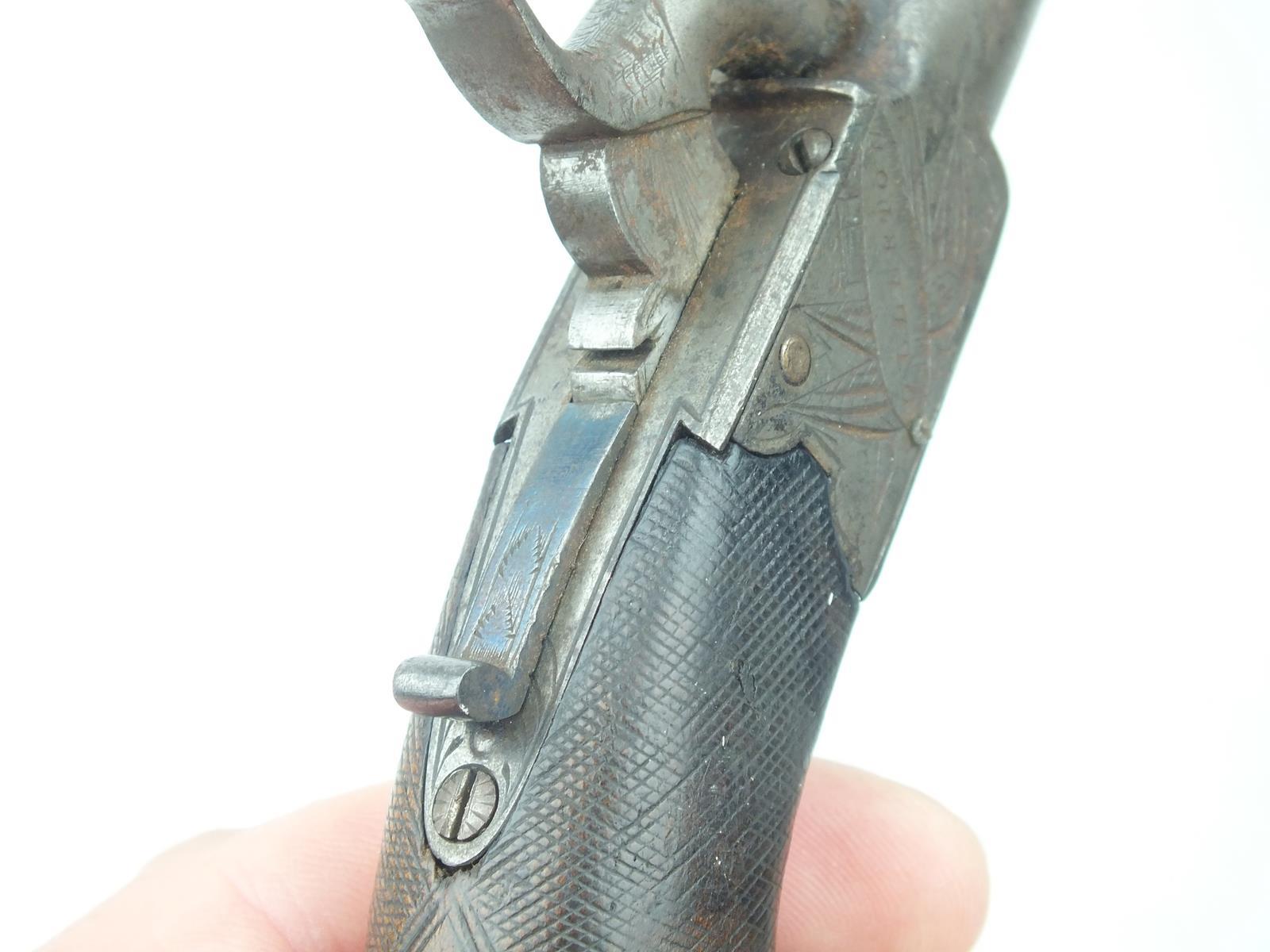 A 54-bore percussion pocket pistol by Manalu of Ollerton, 1.5inch turn-off barrel, border engraved - Image 8 of 9