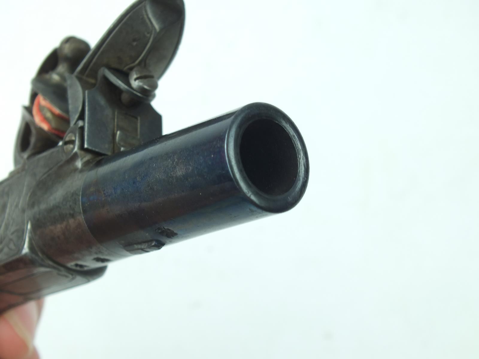 A pair of 54-bore flintlock boxlock pocket pistols, 1.5inch turn-off blued barrels, border - Image 11 of 15