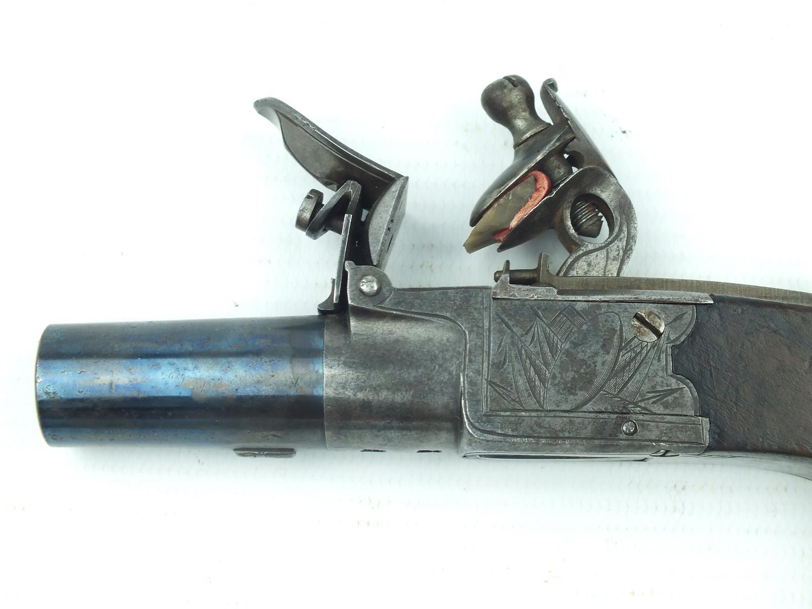 A pair of 54-bore flintlock boxlock pocket pistols, 1.5inch turn-off blued barrels, border - Image 9 of 15