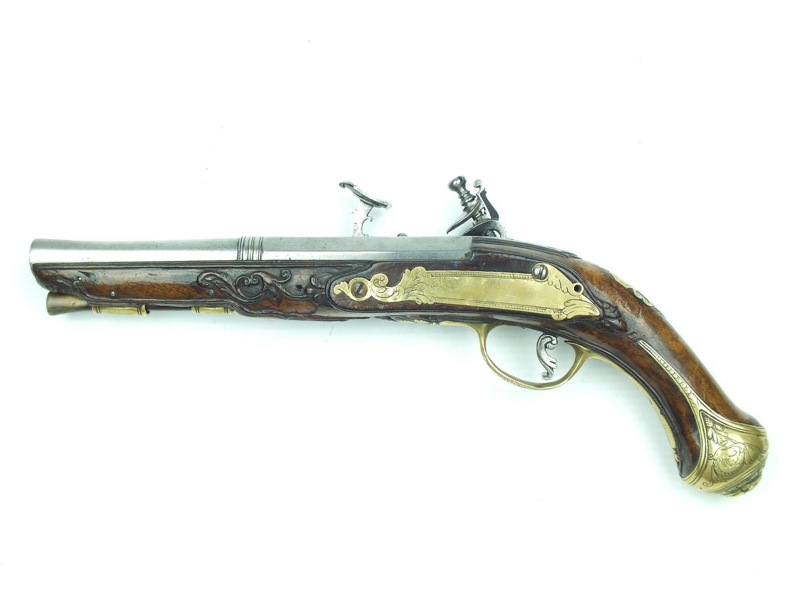 A 40-bore Tusco-Emilian snaphaunce travelling pistol by Brento, 6.75inch two-stage swamped barrel, - Image 2 of 10