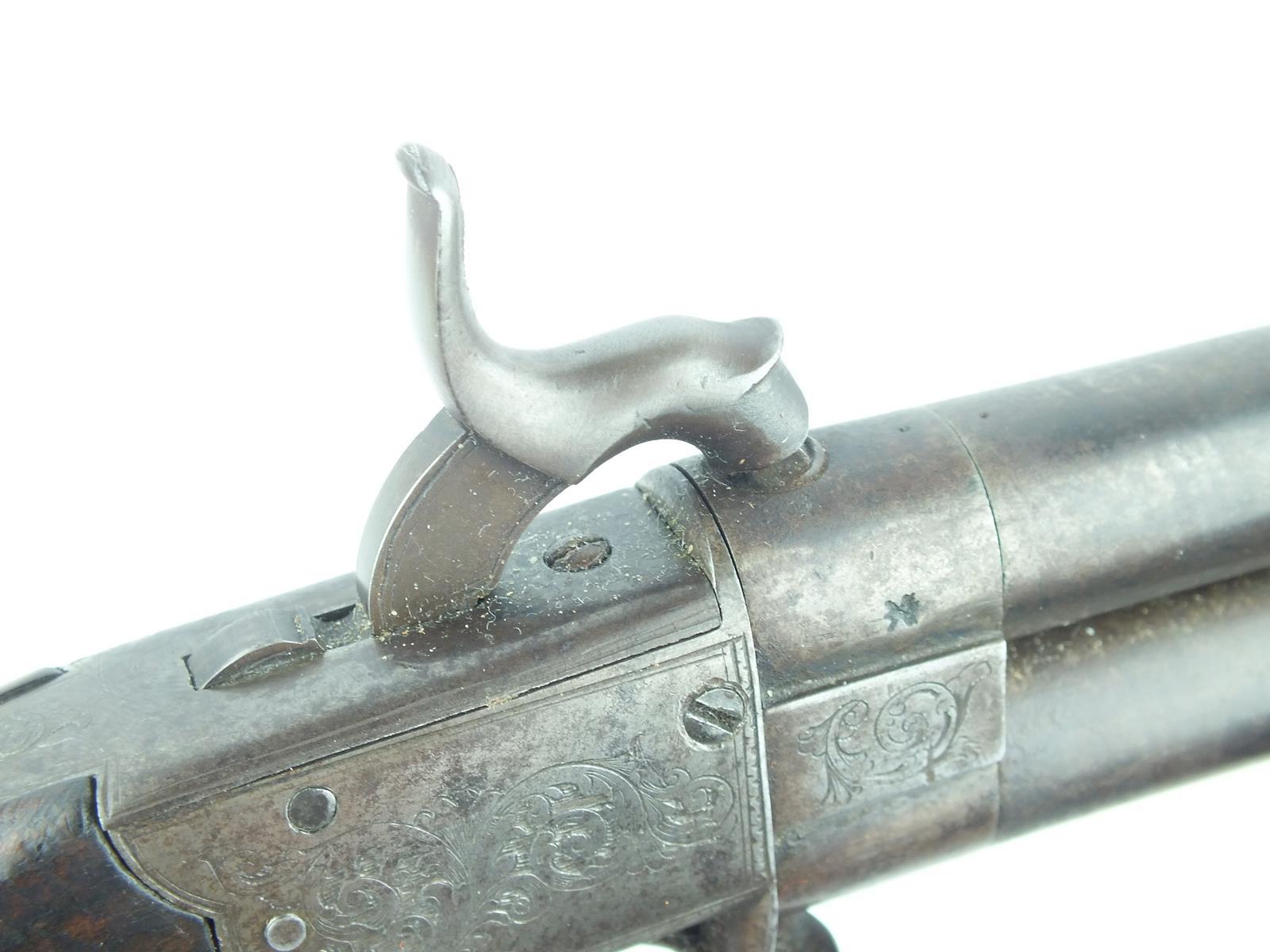A 40-bore double barrelled percussion turnover belt pistol, 5inch barrels with scalloped engraving - Image 7 of 10