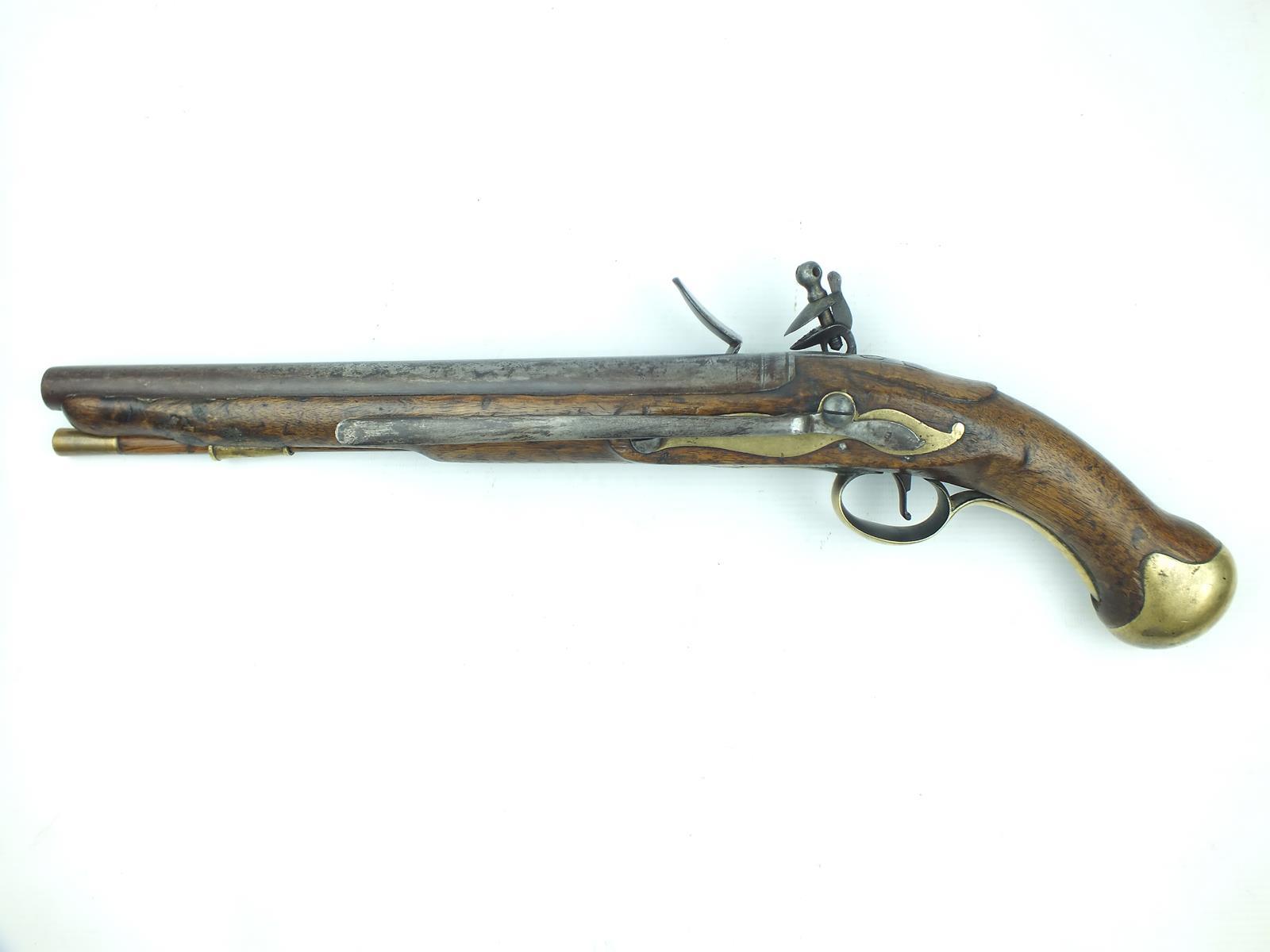 A flintlock Long Sea Service pistol, 12inch barrel, border engraved lock stamped with a crown over - Image 4 of 10