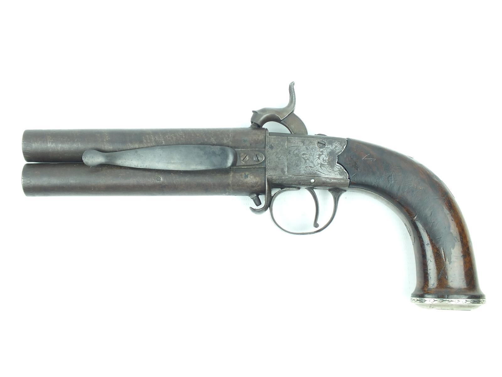 A 40-bore double barrelled percussion turnover belt pistol, 5inch barrels with scalloped engraving - Image 2 of 10