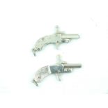 Two miniature pinfire pistols, each 0.5inch octagonal barrel, one engraved with a deer's head and