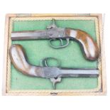 A pair of Continental percussion boxlock pocket pistols, 3inch octagonal barrels, bag-shaped