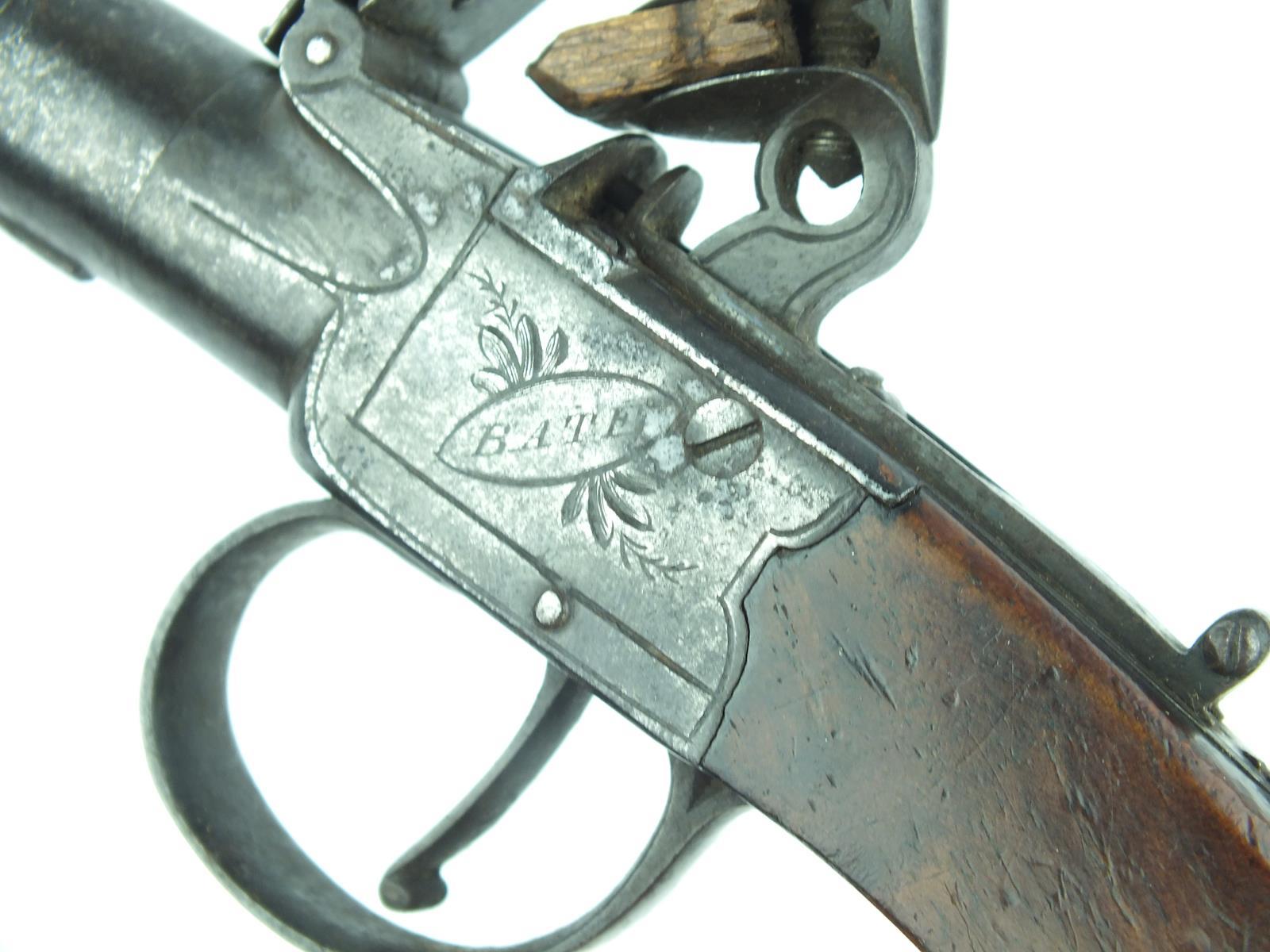 A 54-bore flintlock boxlock pocket pistol by Batey, 1.5inch turn-off barrel, border and scroll - Image 5 of 10