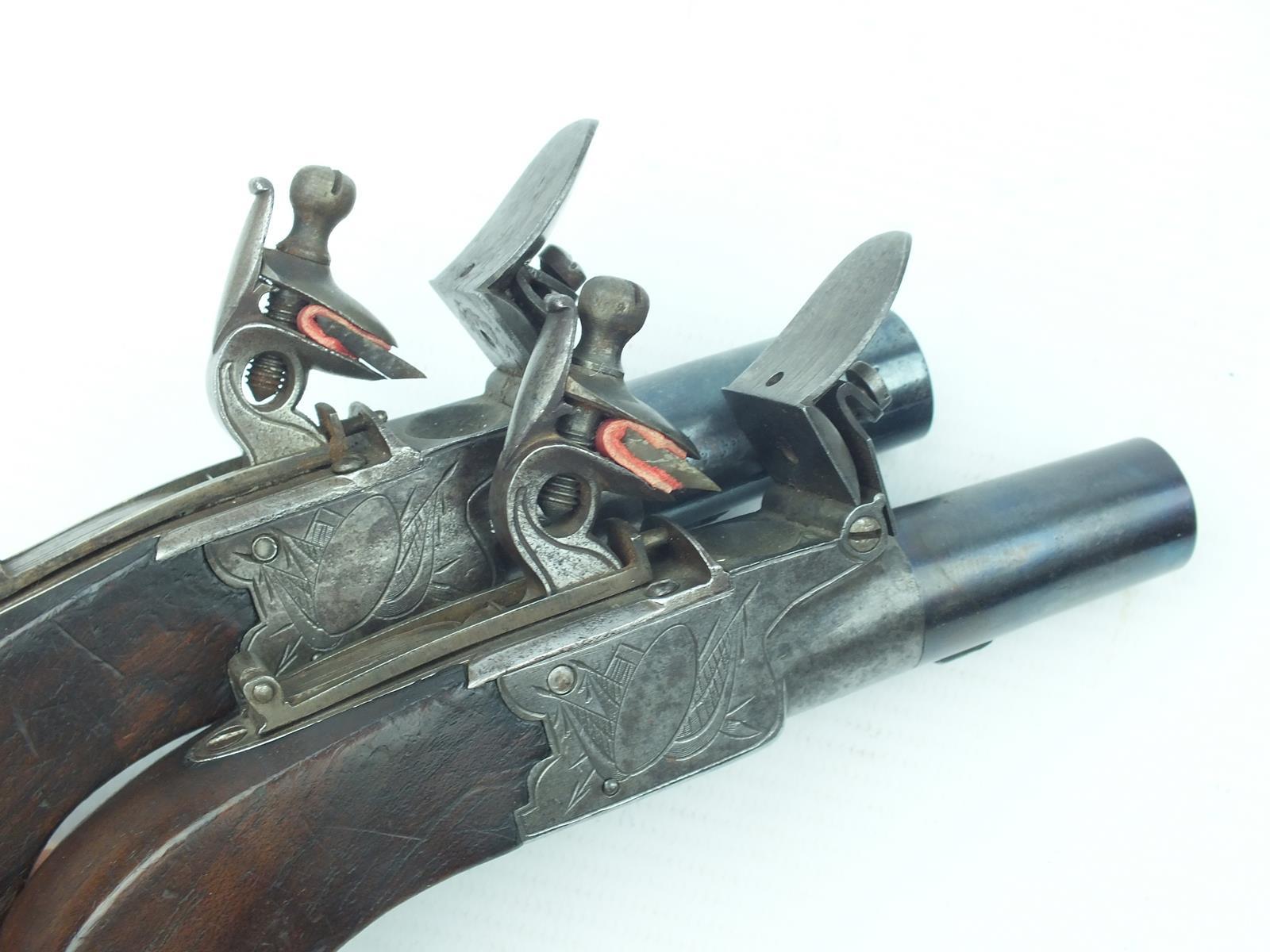 A pair of 54-bore flintlock boxlock pocket pistols, 1.5inch turn-off blued barrels, border - Image 13 of 15