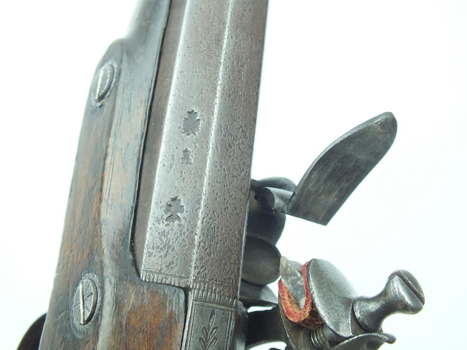 A flintlock travelling pistol by Harvey, 6inch sighted octagonal barrel, signed stepped lock with - Image 11 of 14