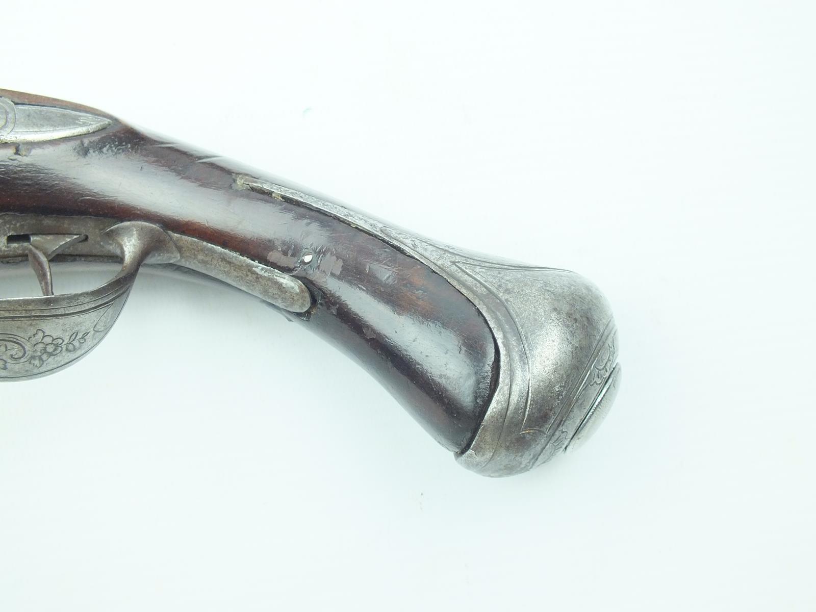 A flintlock travelling pistol by Harvey, 6inch sighted octagonal barrel, signed stepped lock with - Image 5 of 14