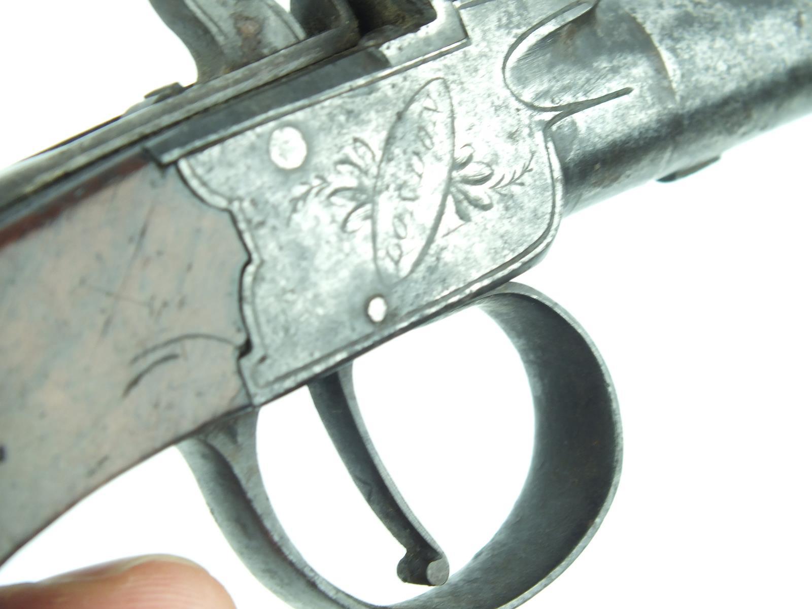 A 54-bore flintlock boxlock pocket pistol by Batey, 1.5inch turn-off barrel, border and scroll - Image 3 of 10