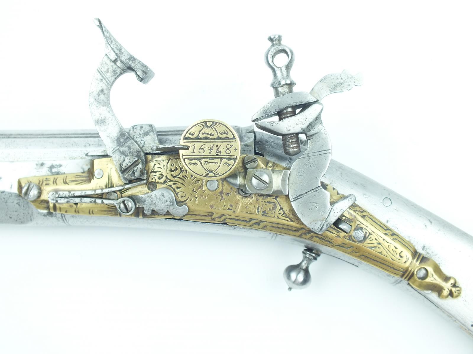 A fine and rare 17th Century left handed snaphaunce Scottish belt pistol dated 1648, 13inch four- - Image 5 of 11