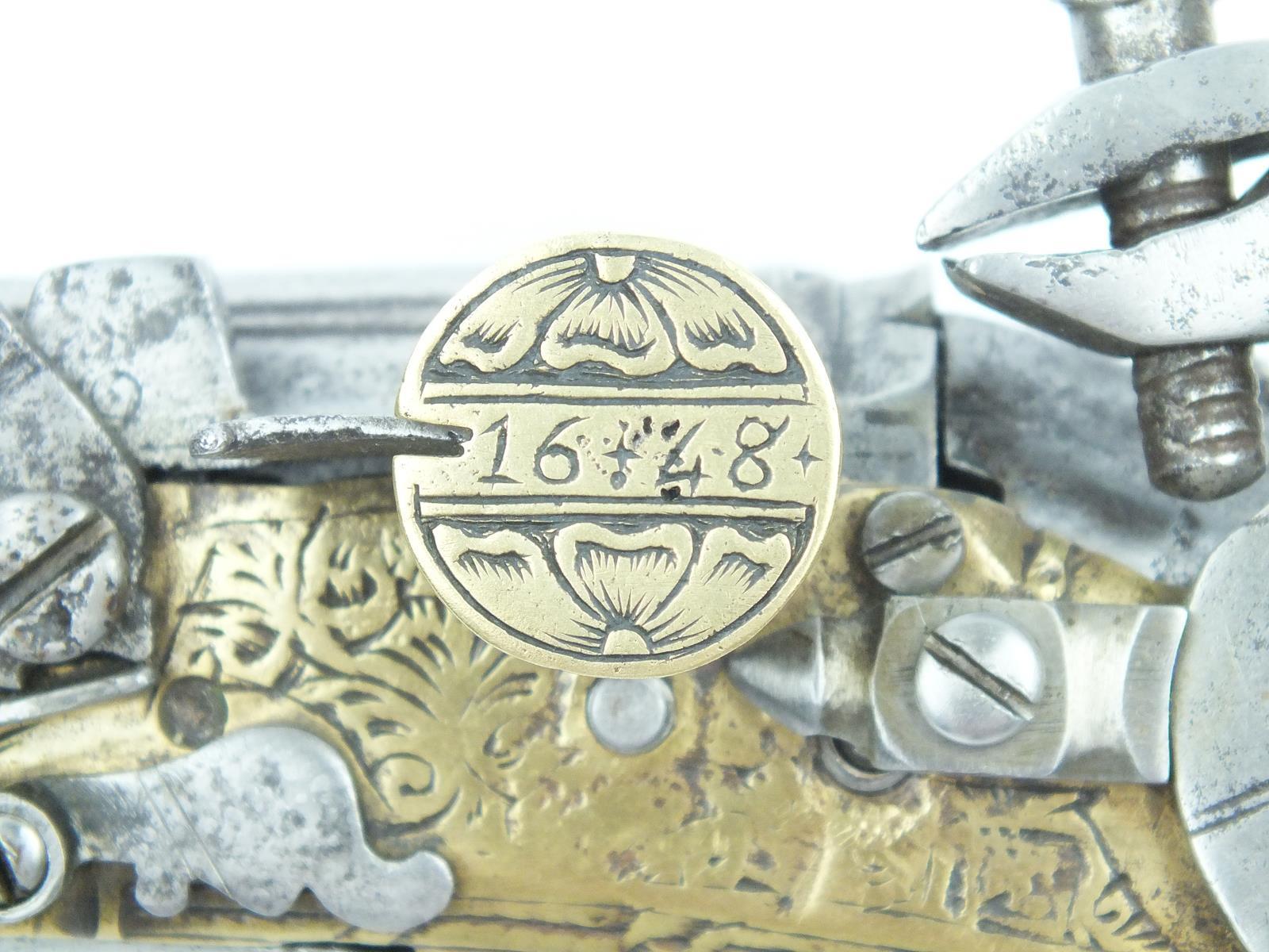 A fine and rare 17th Century left handed snaphaunce Scottish belt pistol dated 1648, 13inch four- - Image 4 of 11