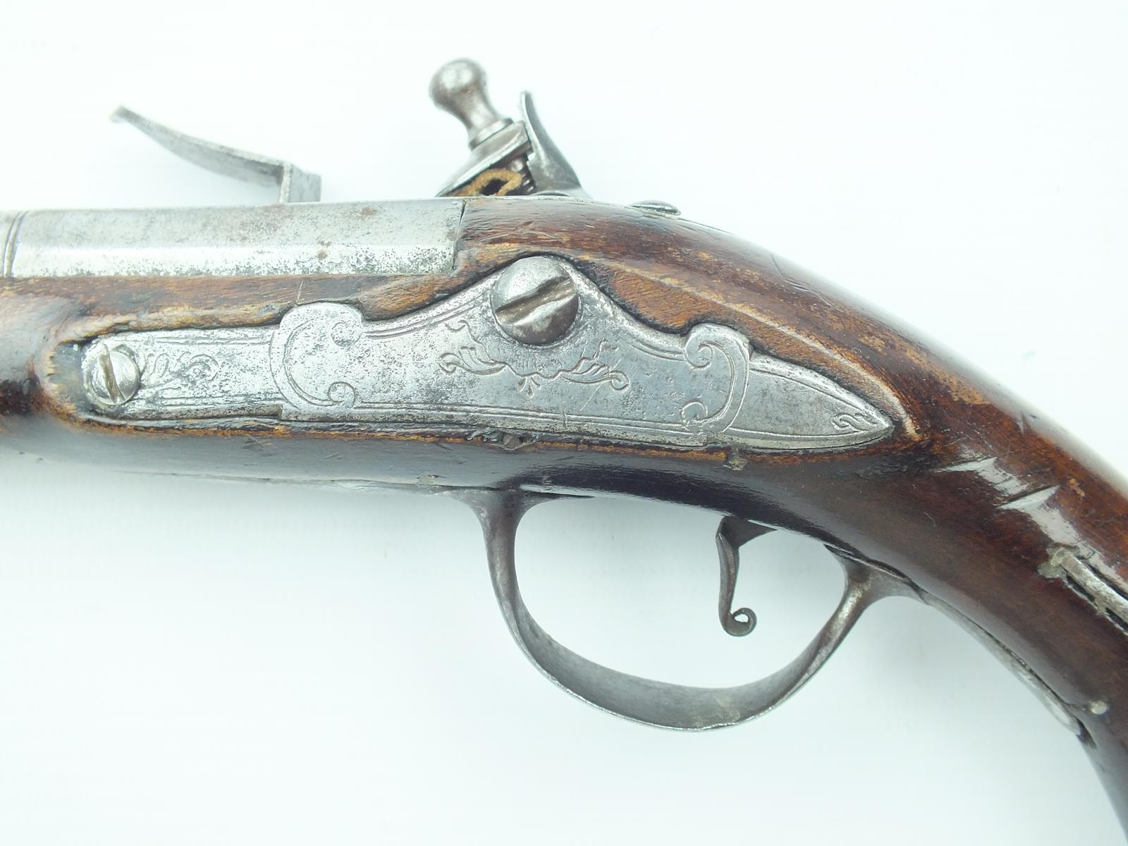 A flintlock travelling pistol by Harvey, 6inch sighted octagonal barrel, signed stepped lock with - Image 4 of 14