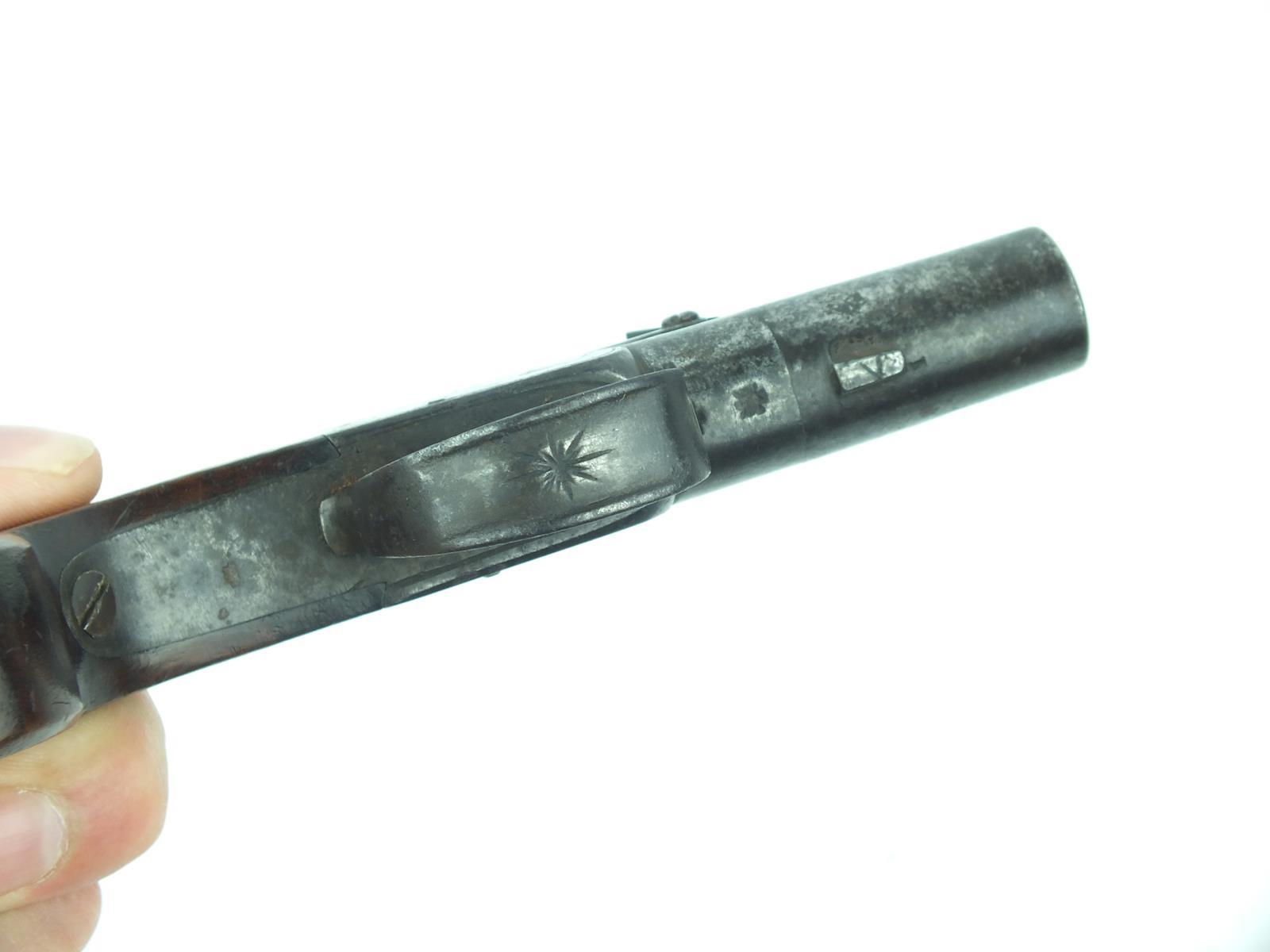 A 54-bore flintlock boxlock pocket pistol by Batey, 1.5inch turn-off barrel, border and scroll - Image 8 of 10