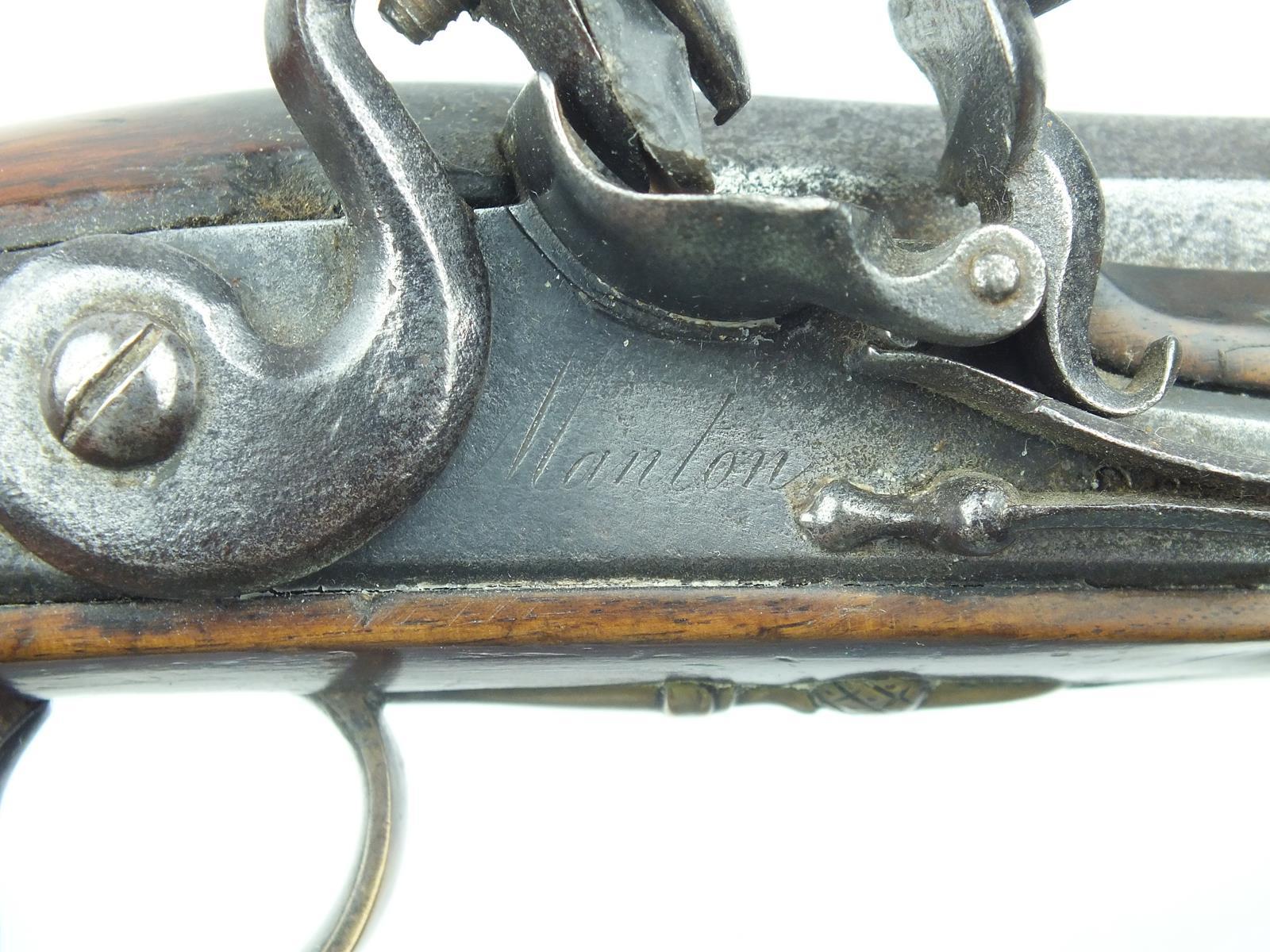 A 22-bore flintlock Livery pistol by Manton, 8inch two-stage slightly swamped barrel, stepped lock - Image 4 of 13