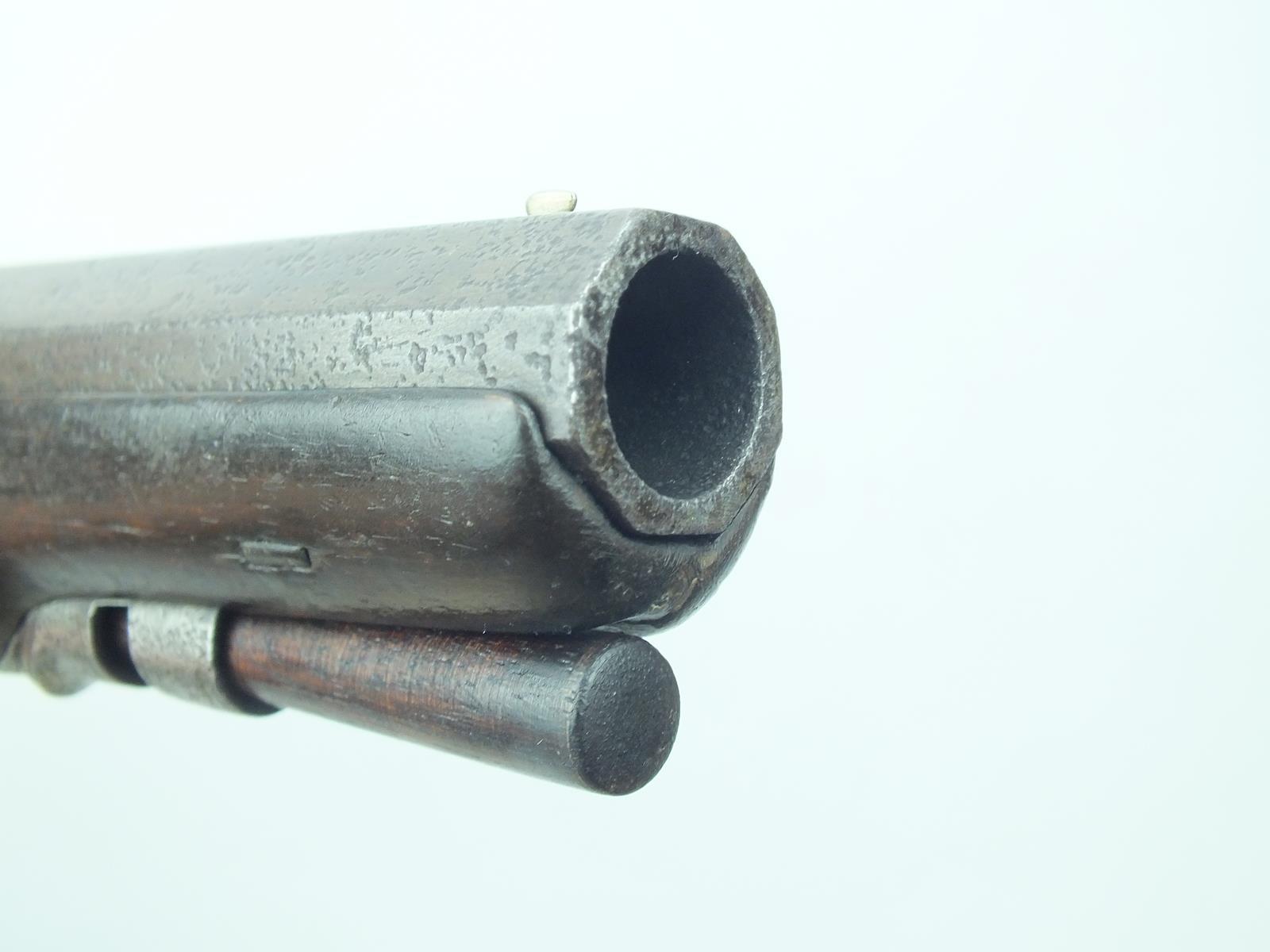 A flintlock travelling pistol by Harvey, 6inch sighted octagonal barrel, signed stepped lock with - Image 14 of 14