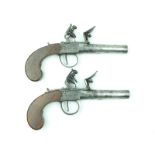 A Pair of 54-bore rifled flintlock pocket pistols by Williams, 2.5inch turn-off rifled barrels,