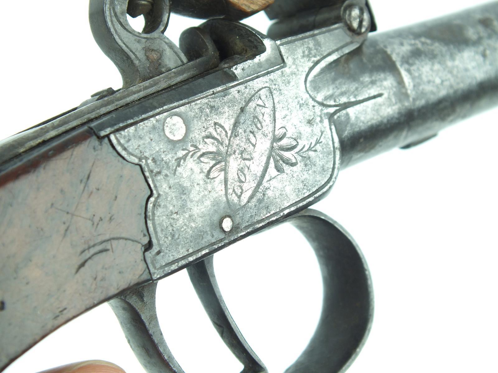 A 54-bore flintlock boxlock pocket pistol by Batey, 1.5inch turn-off barrel, border and scroll - Image 4 of 10