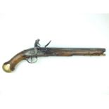 A flintlock Long Sea Service pistol, 12inch barrel, border engraved lock stamped with a crown over