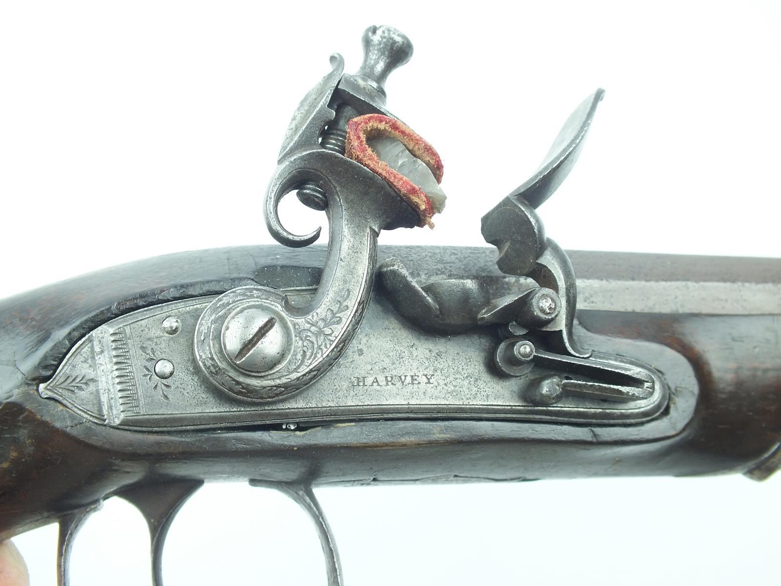 A flintlock travelling pistol by Harvey, 6inch sighted octagonal barrel, signed stepped lock with - Image 12 of 14