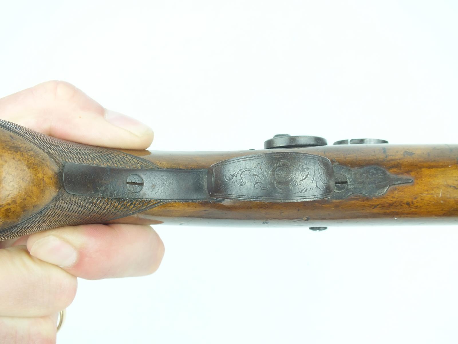 A 16-bore percussion travelling pistol by Hewson, 5.5inch sighted octagonal barrel engraved LONDON - Image 6 of 8