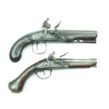 A flintlock travelling pistol by Harvey, 6inch sighted octagonal barrel, signed stepped lock with