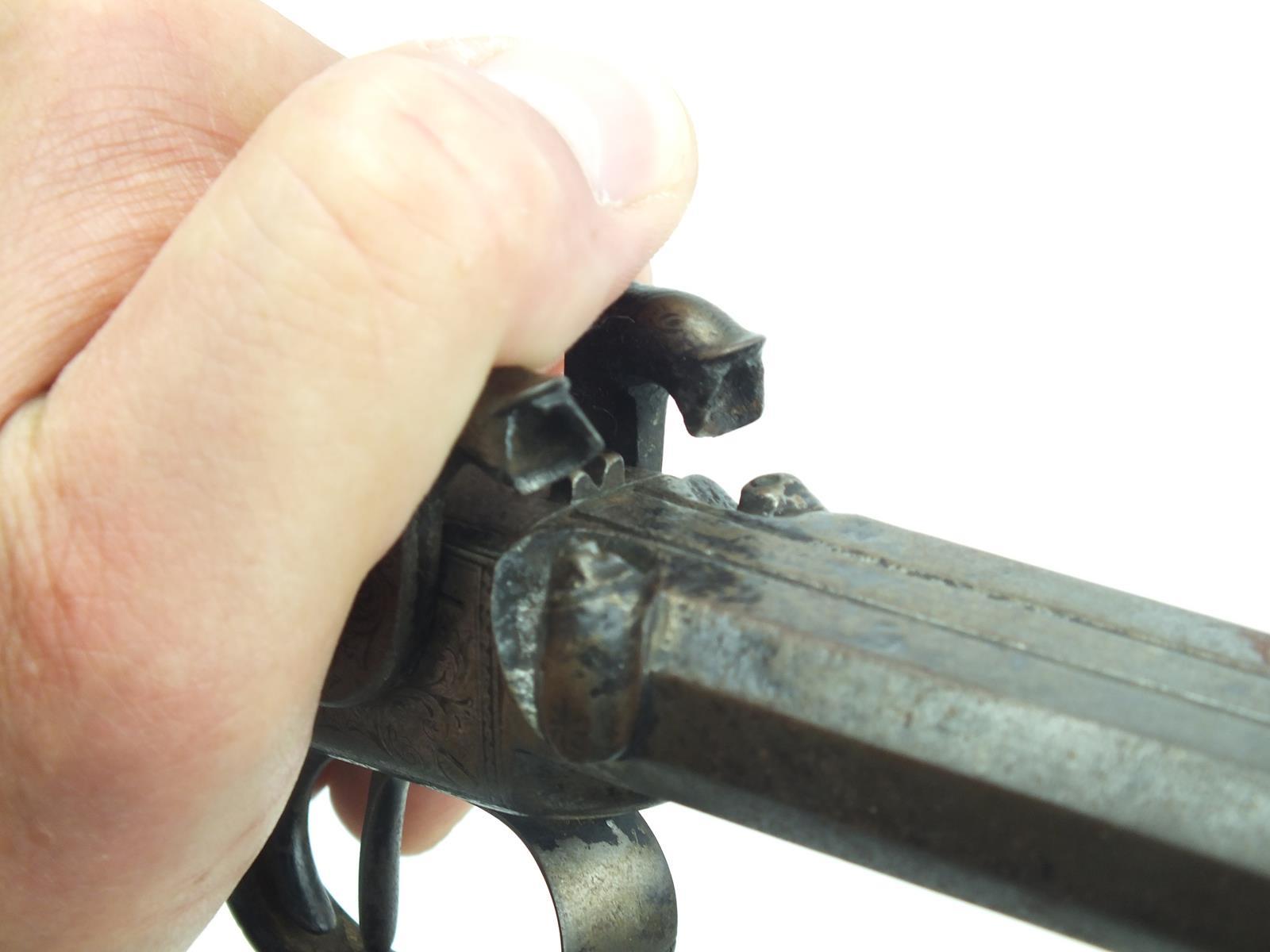 A 54-bore double barrelled percussion travelling pistol by Walker, 4inch sighted barrels, engraved - Image 6 of 16