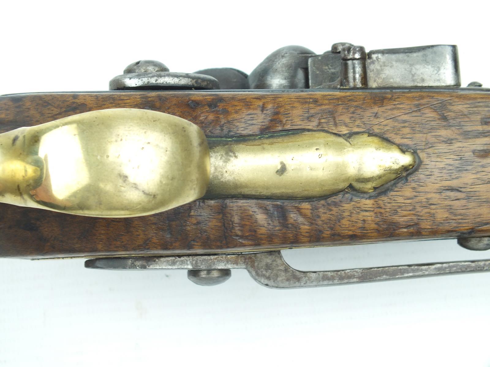 A flintlock Long Sea Service pistol, 12inch barrel, border engraved lock stamped with a crown over - Image 7 of 10