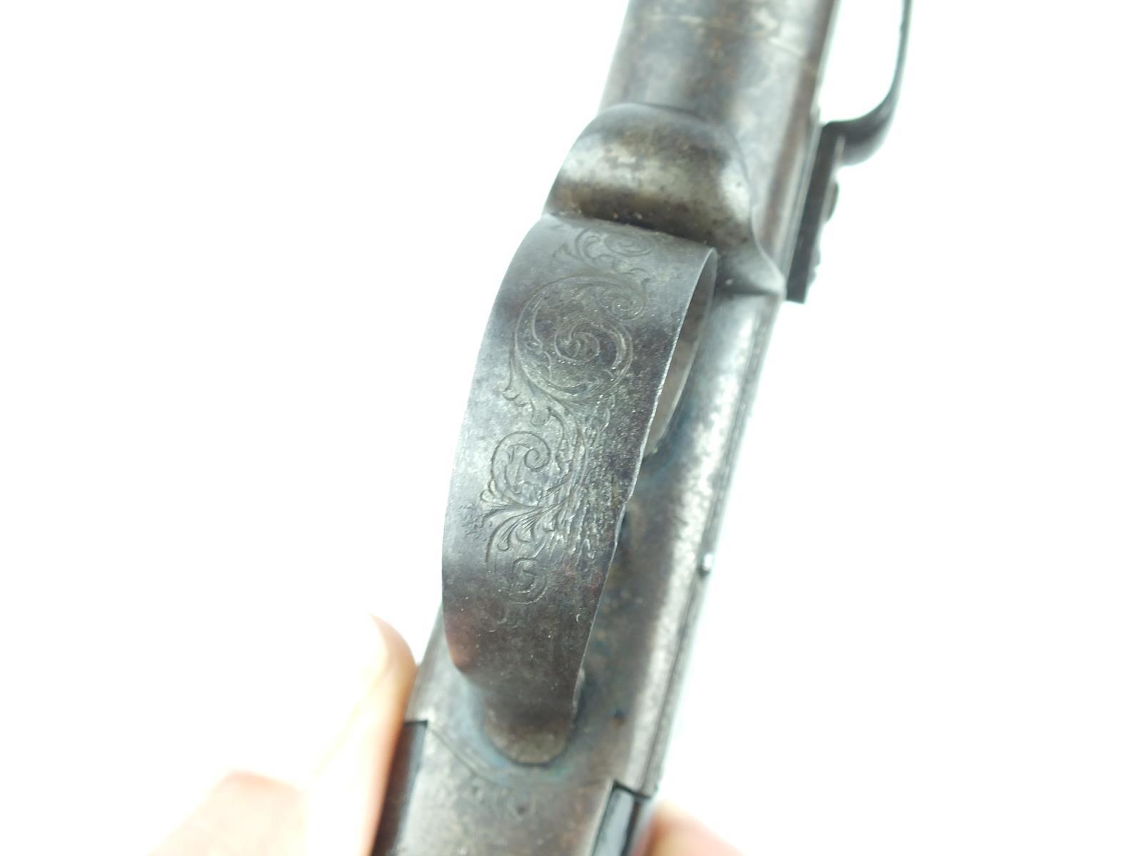 A 40-bore double barrelled percussion turnover belt pistol, 5inch barrels with scalloped engraving - Image 8 of 10